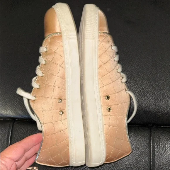 Charlotte Olympia Quilted Peach Satin Lace-Up Sneakers - Picture 6 of 8